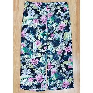 J.jill size M floral fair isle wide leg high waist pull on crop pants multi boho